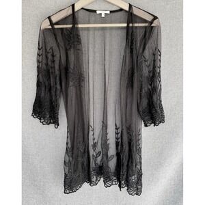 Black Floral Lace Sz med Cardigan‎ Half Sleeve Sheer Boho Goth Whimsy Maurices